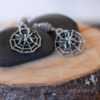 spider on web earrings with faceted labradorite