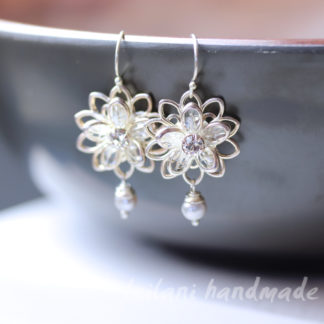 Swarovski crystal lily silver earrings