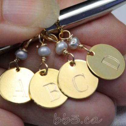 Stitch Markers: Engraved A-H Gold with Freshwater Pearls