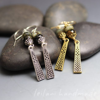 celtic knot earrings silver or gold with tourmaline