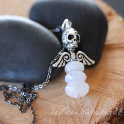 faceted moonstone stack skull and wings pendant