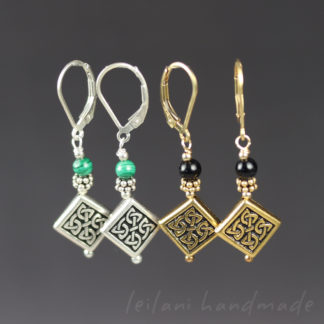 celtic diamond drop earrings in silver or gold