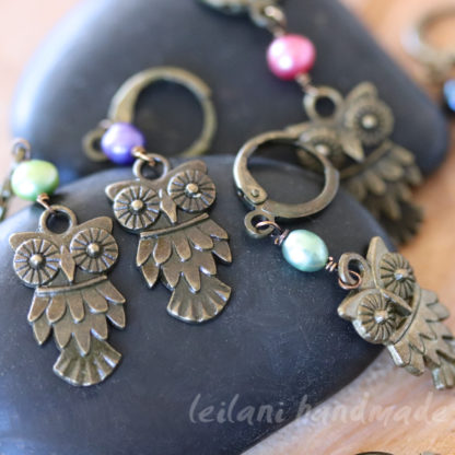 antiqued owl stitch markers for crochet or knitting