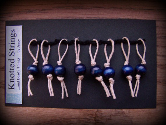 Go Natural Stitch Markers - Set of 8 - Blue/Natural by Knotted Strings...and Beady Things