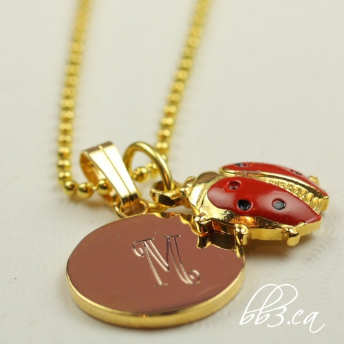 Custom Engraved Lady Bug Necklace Gold: Personalized with Initial - bb3.ca