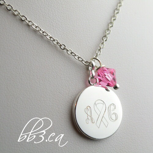 Breast cancer Awareness Necklace Engraved Personalized by Leilani Cleveland Deveau