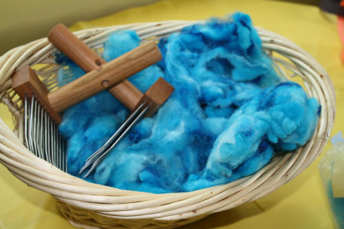 St. Blaise combs and hand processed/dyed sheep fleece