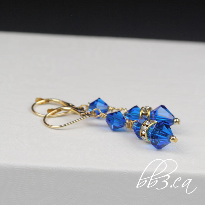 Bridget earrings in sapphire Swarovski crystal and 14kt gold filled