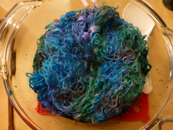 Dye Time #113: Over Dyeing Blue Yarn with Green Dye, Low Immersion