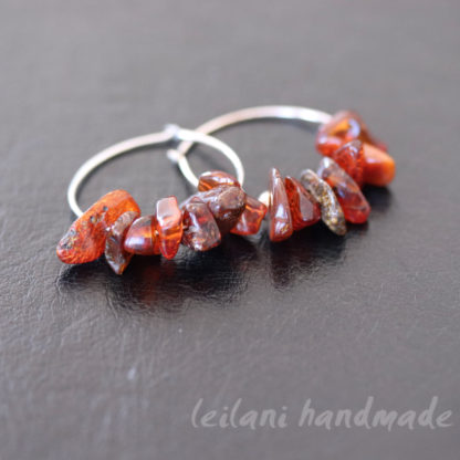 sterling silver hoops with earthy lightweight amber gem chip beads