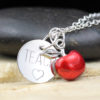 Sterling silver TEACH engraved necklace with red resin apple charm