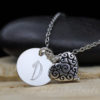 sweetheart necklace swirl heart charm and letter charm silver