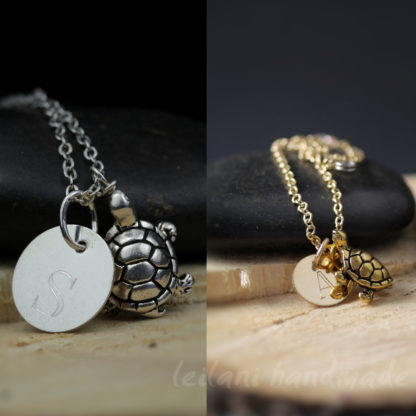 turtle charm necklace sterling silver or gold filled