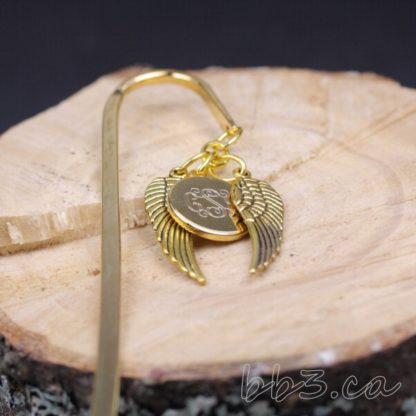Gold Angel Wings Bookmark with Monogram