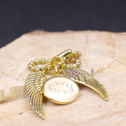 Gold Angel Wings Keychain Bag charm with Monogram