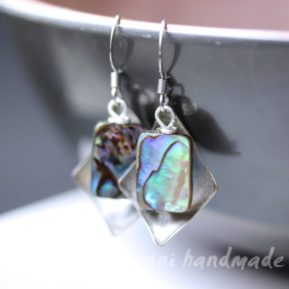 irridescent abalone shell earrings with antique steel accent