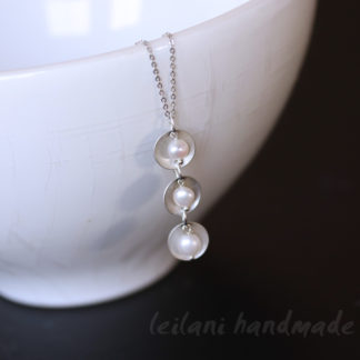 triple stack hand domed antique silver pearl necklace