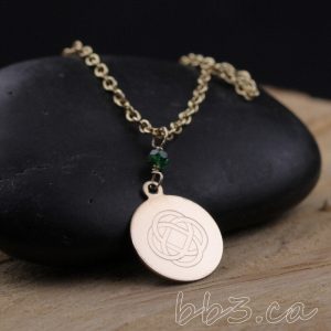 Engraved Celtic Knot Necklace 14kt Gold-filled with Emerald Gemstone