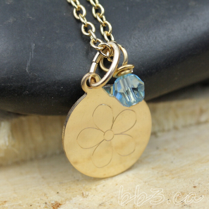 14kt Gold-filled Engraved Flower Necklace with Swarovski Crystal Accent
