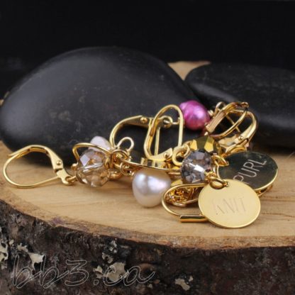 Stitch Markers: Set of 8 Gold Engraved knitting abbreviations