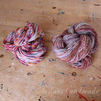2 skein handspun art yarn set speckle and blend dyed low water immersion