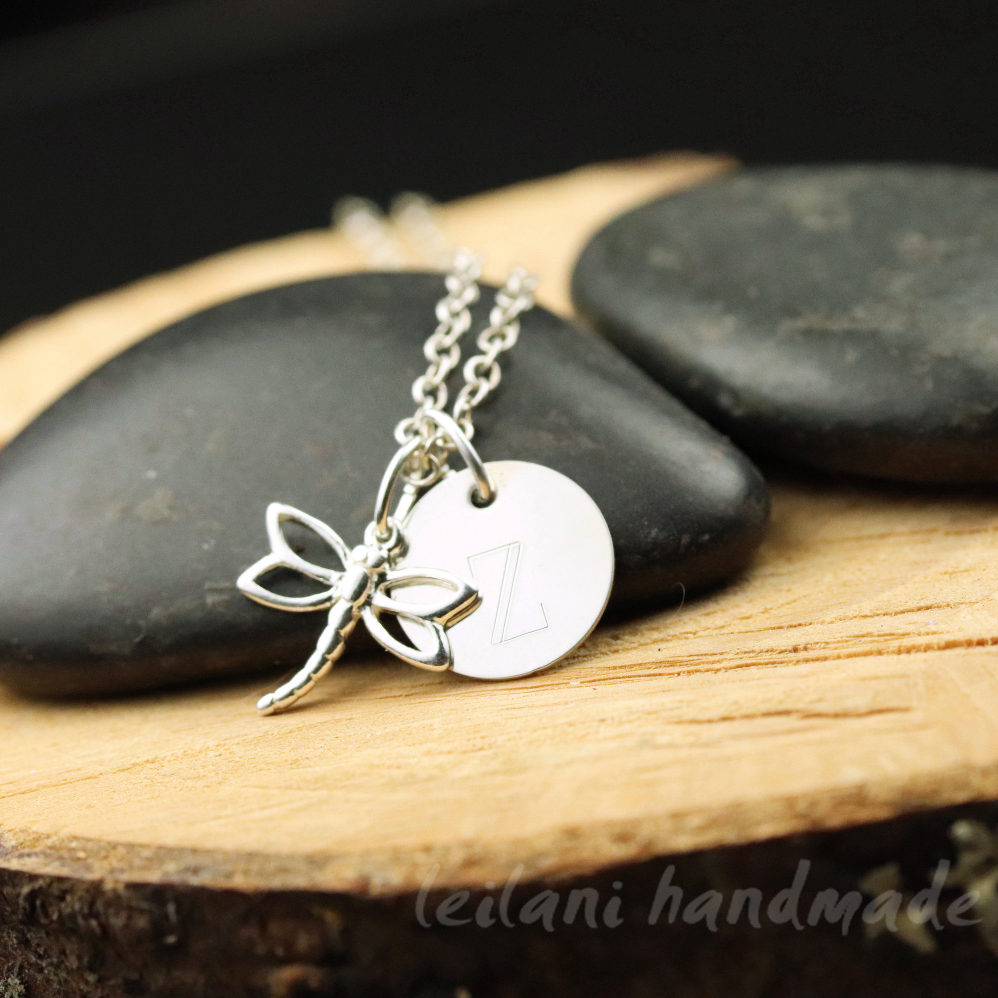 Dragonfly Necklace – Sterling Silver – Personalized - leilani handmade
