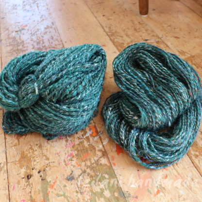 2 skeins green merino yarn handspun