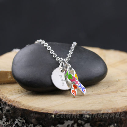 colorful puzzle piece awareness ribbon charm necklace