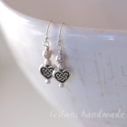 celtic heart sterling silver earrings with freshwater pearls