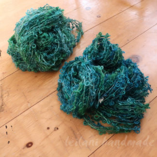 handspun art yarn loopy boucle hues of green 2 skein bundle