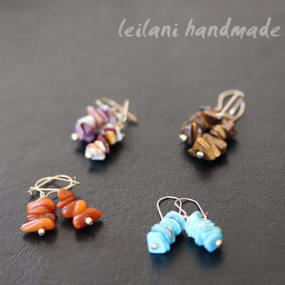 Set of 4 pairs of gold-filled gemstone chip earrings