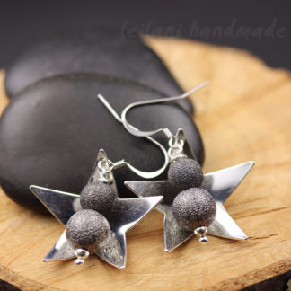 star earrings with gun metal stardust beads