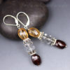 faceted amber and smoothh quartz leverback dangle earrings