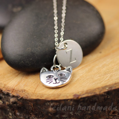 pewter cat face necklace