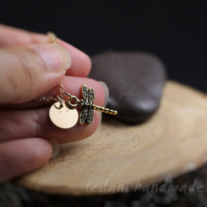 gold dragonfly keepsake necklace with engraved letter charm
