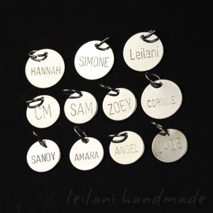 a list of engraving examples on disks including names such as HANNAH, SIMONE, LEILANI, JADE and SAM