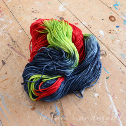 indie dyed worsted weight yarn red fuchsia dark blue key lime